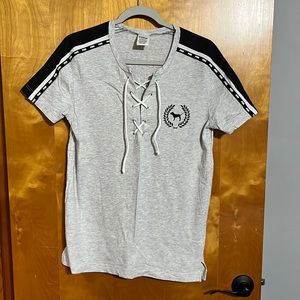 Light Heather gray, Pink brand T-shirt.